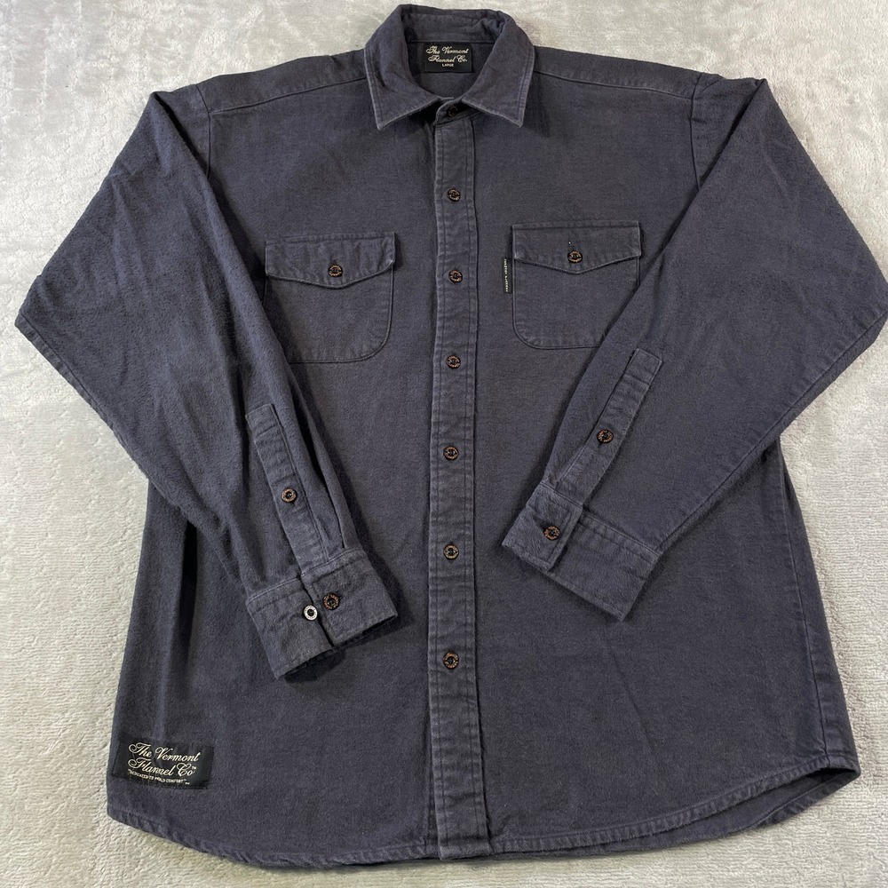 Vermont Flannel  Shirt Mens Large Charcoal Gray Heavyweight Button Outdoor
